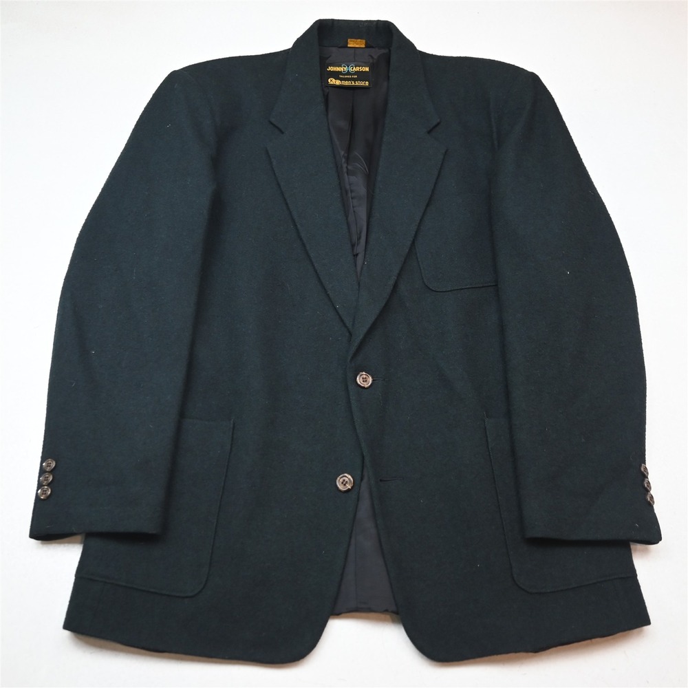 Vtg USA Made 42L Green Thick Soft Wool Flannel Mens Blazer Jacket Sport Coat